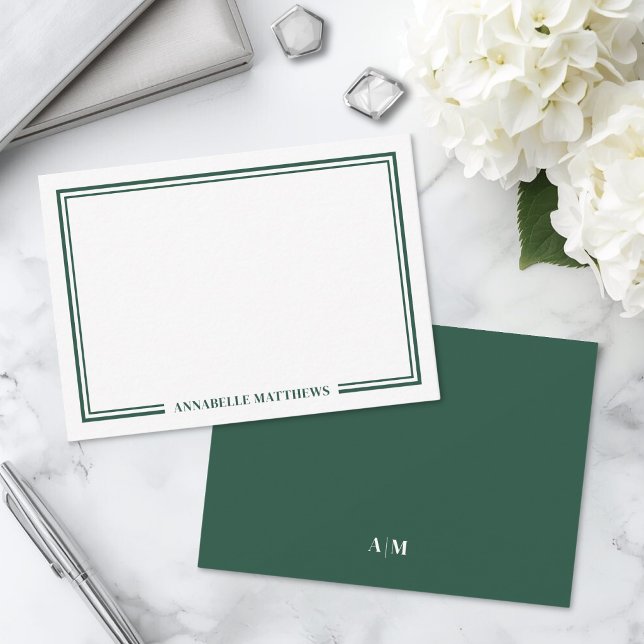 Smaragdgrön Elegant Monogram Anteckningskort (Emerald Green Elegant Monogram Note Card)