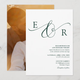 Smaragdgrön Elegant Monogram Foto Bröllop Inbjudningar