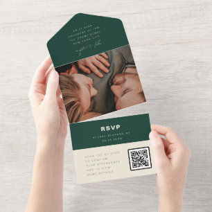 Smaragdgrön Enkel Bröllopsfoto QR-kod RSVP