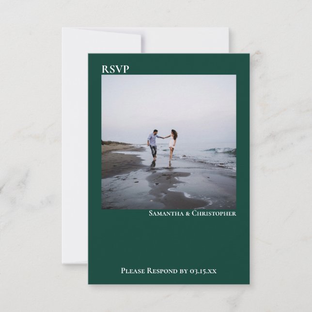 Smaragdgrön Enkel Minimalistisk Foto Bröllop OSA Kort (Framsida)