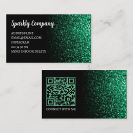 Smaragdgrön falsk glans svart elegant QR-kod Visitkort