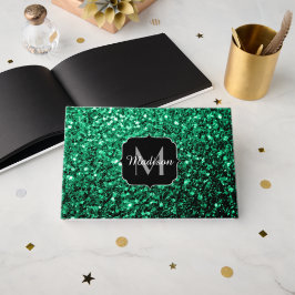 Smaragdgrön falsk glitter gnistrar Monogram Gästböcker