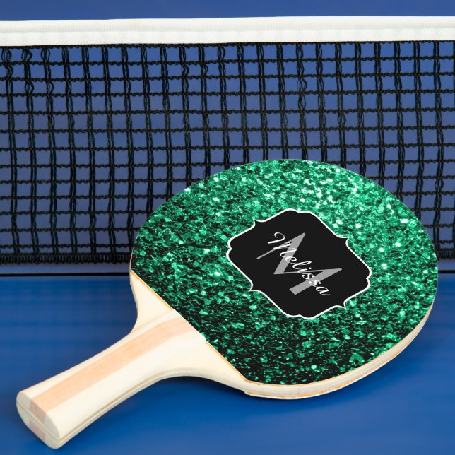 Smaragdgrön falsk glitter gnistrar Monogram Pingisracket (Insitu)