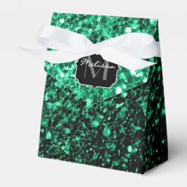 Smaragdgrön falsk glitter gnistrar Monogram Presentaskar