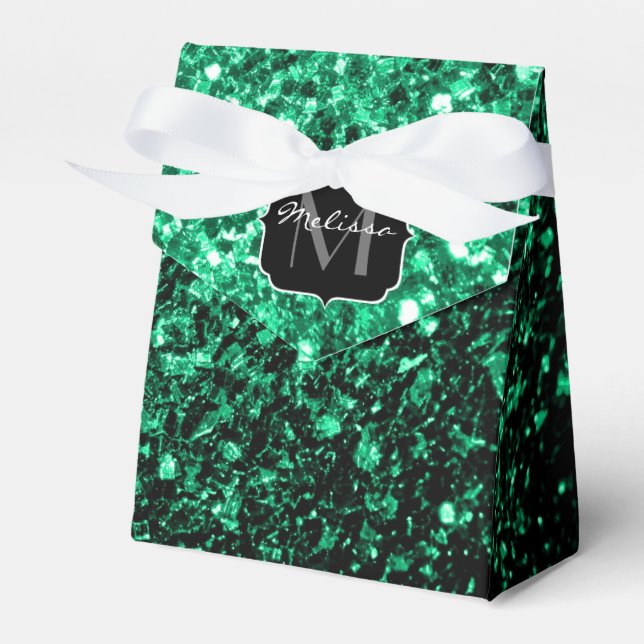 Smaragdgrön falsk glitter gnistrar Monogram Presentaskar (Framsidan Sidan)