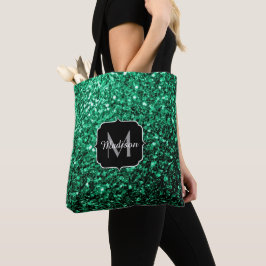 Smaragdgrön falsk glitter gnistrar Monogram Tygkasse
