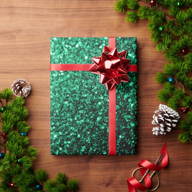 Smaragdgrön falsk glitter gnistrar presentpapper (Julgåva)