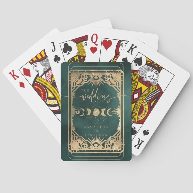 Smaragdgrön & Falsk Guld Tarot Celestial Bröllop Casinokort (Baksidan)