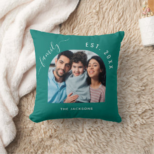 Smaragdgrön familjefoto namn år kudde