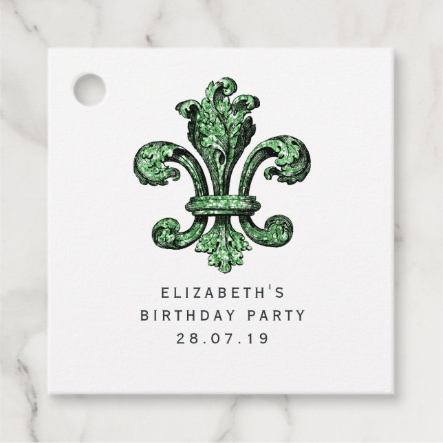 Smaragdgrön Fleur de Lis Gåvor Etiketter (Framsida)