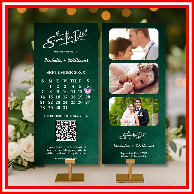 Smaragdgrön FOTO QR-kod Kalender Spara Datum (Skapare uppladdad)