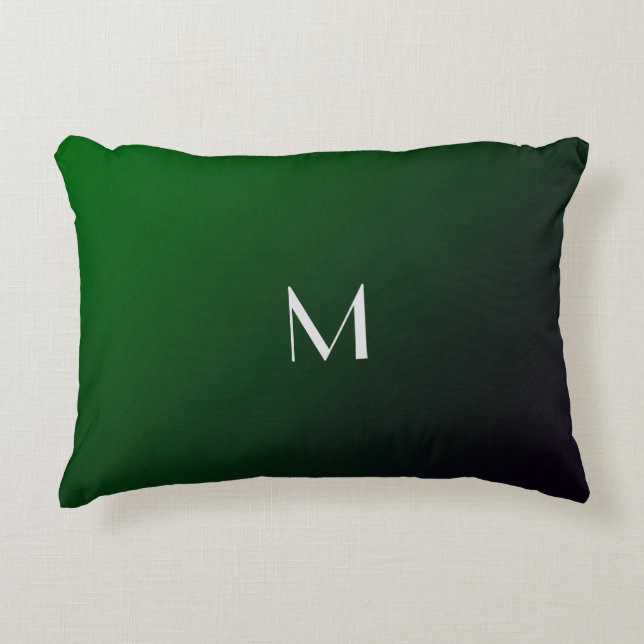 Smaragdgrön gradient -  fet monogram prydnadskudde (Framsidan)