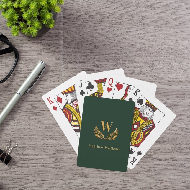 Smaragdgrön gul lagerkrans namnmonogram casinokort (Skapare uppladdad)