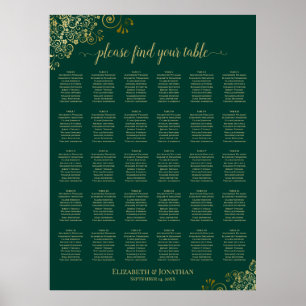 Smaragdgrön guld 30 bord vigsel stol placeringskar poster