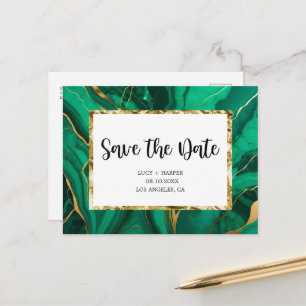 Smaragdgrön & Guld Agat Bröllop Save the date Meddelande Vykort