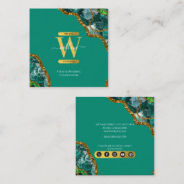 Smaragdgrön & Guld Agat Geod Glitter Monogram Fyrkantigt Visitkort