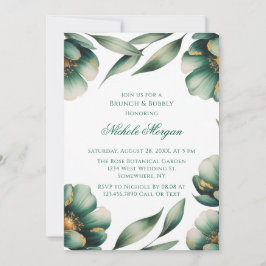 Smaragdgrön & Guld Blommig Brunch & Bubbly Inbjudningar
