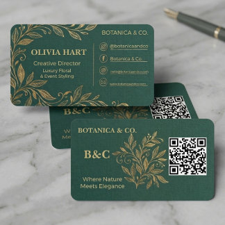 Smaragdgrön & Guld Blommig Lyx Elegant Visitkort