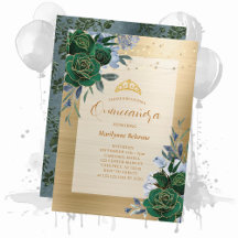 Smaragdgrön Guld Blommig Quinceañera