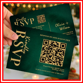 Smaragdgrön & Guld Bröllops QR-kod RSVP OSA Kort