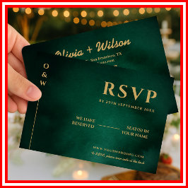 Smaragdgrön & Guld Bröllops QR-kod RSVP OSA Kort