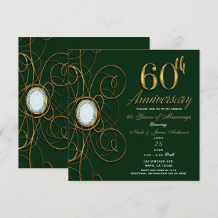 Smaragdgrön & Guld Diamant 60 60-årsjubileum Inbjudningar