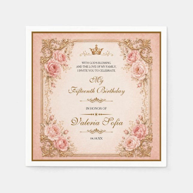 Smaragdgrön guld fjäril Quinceañera 15:e  Pappersservett (Framsidan)