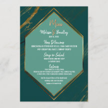 Smaragdgrön guld geometrisk marmor bröllopsmeny