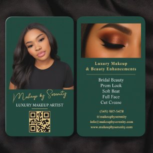 Smaragdgrön Guld Makeup Artist QR-kod Skönhet Visitkort