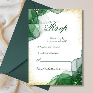 Smaragdgrön Guld Marmor Vit Bröllops RSVP-kort OSA Kort