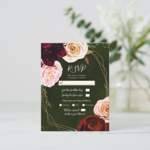 Smaragdgrön Guld Modern Mörk Blommig Bröllops-RSVP Inbjudningar