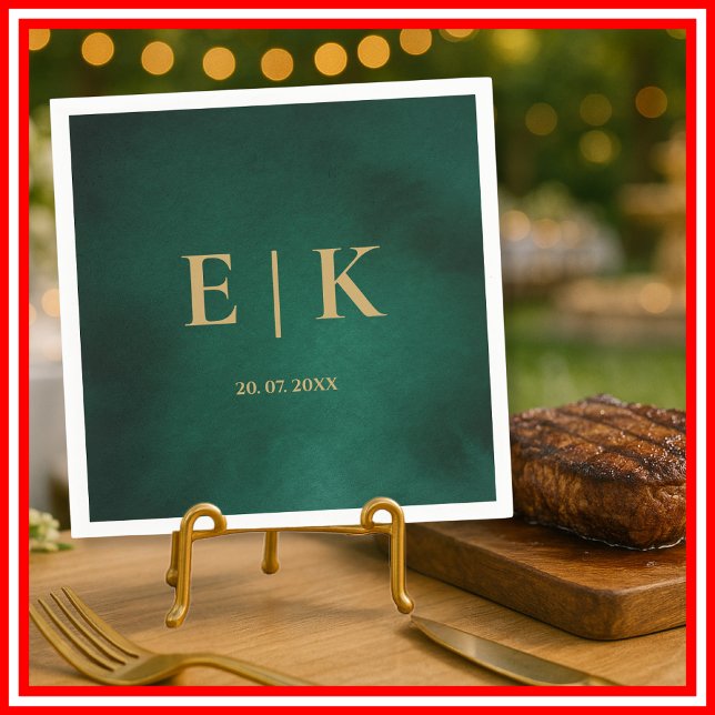 Smaragdgrön & Guld Monogram Bröllop Pappersservett (Skapare uppladdad)