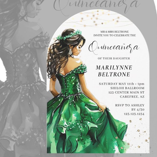Smaragdgrön Guld Prinsessa Quinceañera Inbjudningar (Skapare uppladdad)
