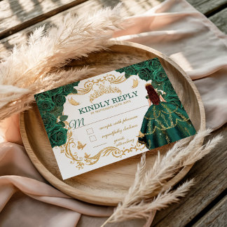 Smaragdgrön Guld Prinsessa Quinceanera OSA Kort