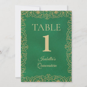 Smaragdgrön guld Quinceanera bordsnummer