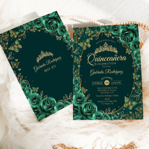 Smaragdgrön Guld Quinceanera Inbjudningar