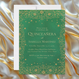Smaragdgrön guld Quinceañera Sweet 15 Inbjudningar