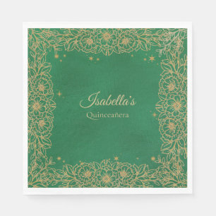 Smaragdgrön guld Quinceañera Sweet 15 lunch Pappersservett