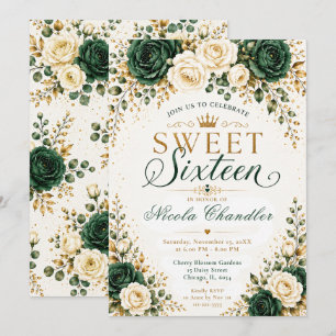Smaragdgrön guld Sweet Sixteen Inbjudningar