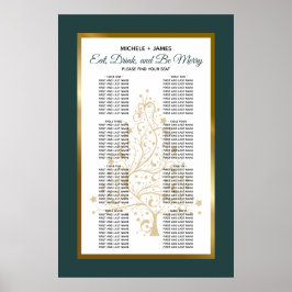 Smaragdgrön guld vinterbröllop placeringskarta poster