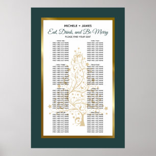 Smaragdgrön guld vinterbröllop placeringskarta poster