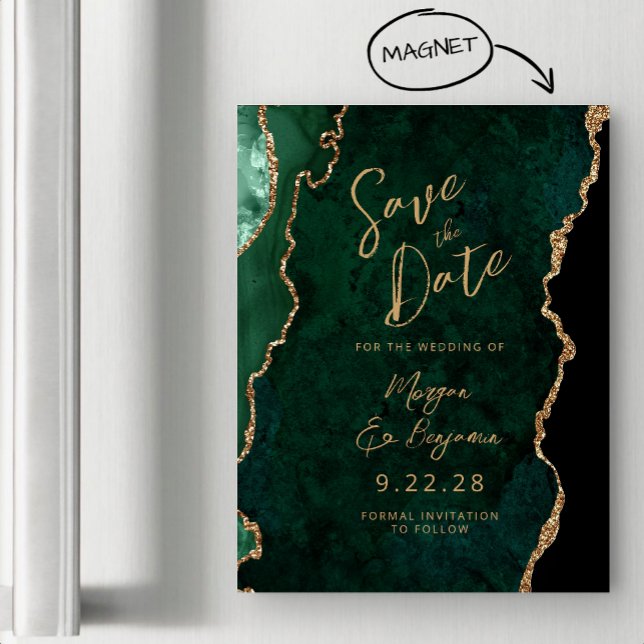 Smaragdgrön guldagat magnetisk Save the Date (Skapare uppladdad)