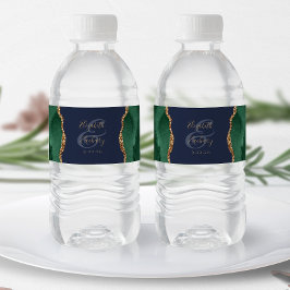 Smaragdgrön guldagat Navy Blue Bröllop Vattenflaskor Etikett