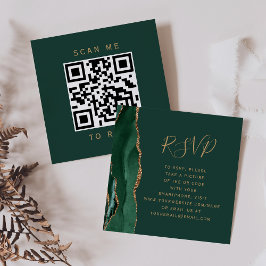 Smaragdgrön guldagate bröllops QR-kod RSVP Tilläggskort