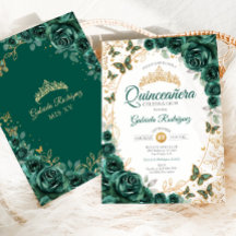 Smaragdgrön guldblommig Quinceanera