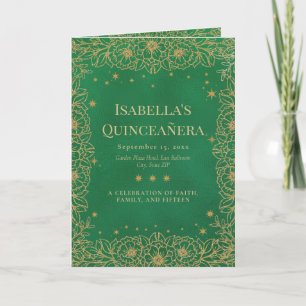Smaragdgrön guldblommig Quinceañera Program