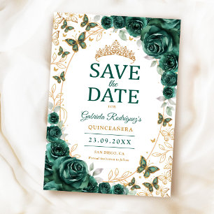 Smaragdgrön guldblommig Quinceanera Spara Datumet