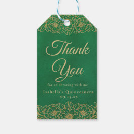 Smaragdgrön guldblommig Quinceañera-tack Presentetikett