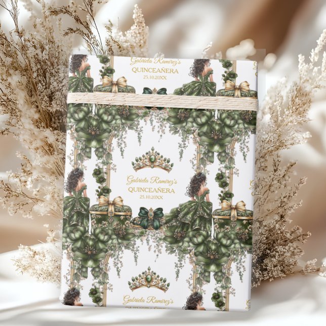 Smaragdgrön gyllene tiara blomster Quinceañera Presentpapper (Skapare uppladdad)