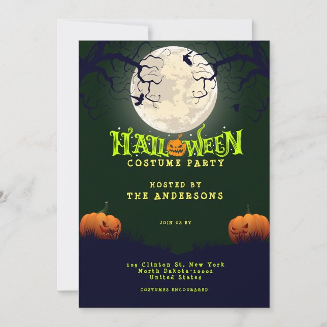 Smaragdgrön Halloween-kostymfest Inbjudningar (Framsida)